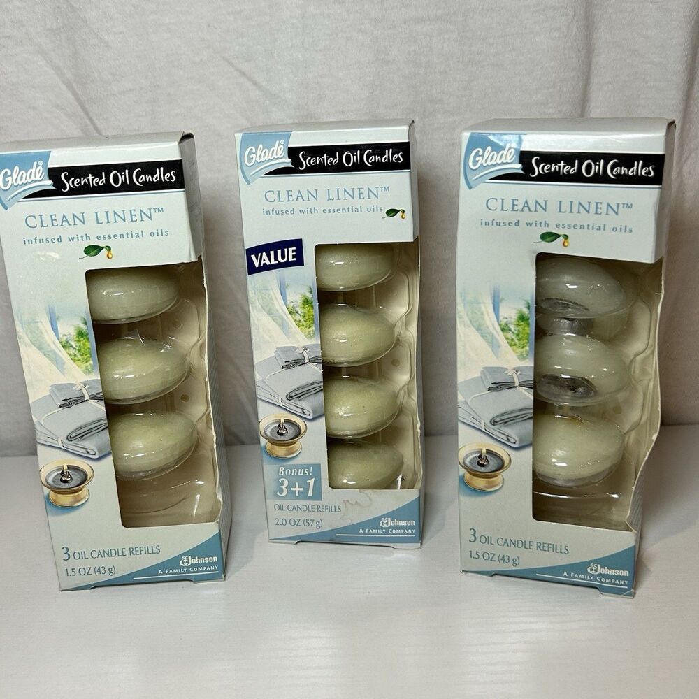 Glade Scented Oil Candles Refills, Clean Linen, 3ct pack Discontinued 3 Packs